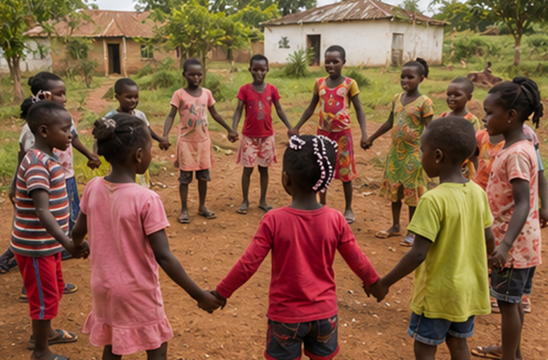 Children playing together in a community supported by IWHDA in Kabale